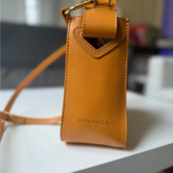 LIKE NEW Women’s Anna Paola Leather and Rattan Crossbody Bag - cognac and beige - Picture 3 of 7